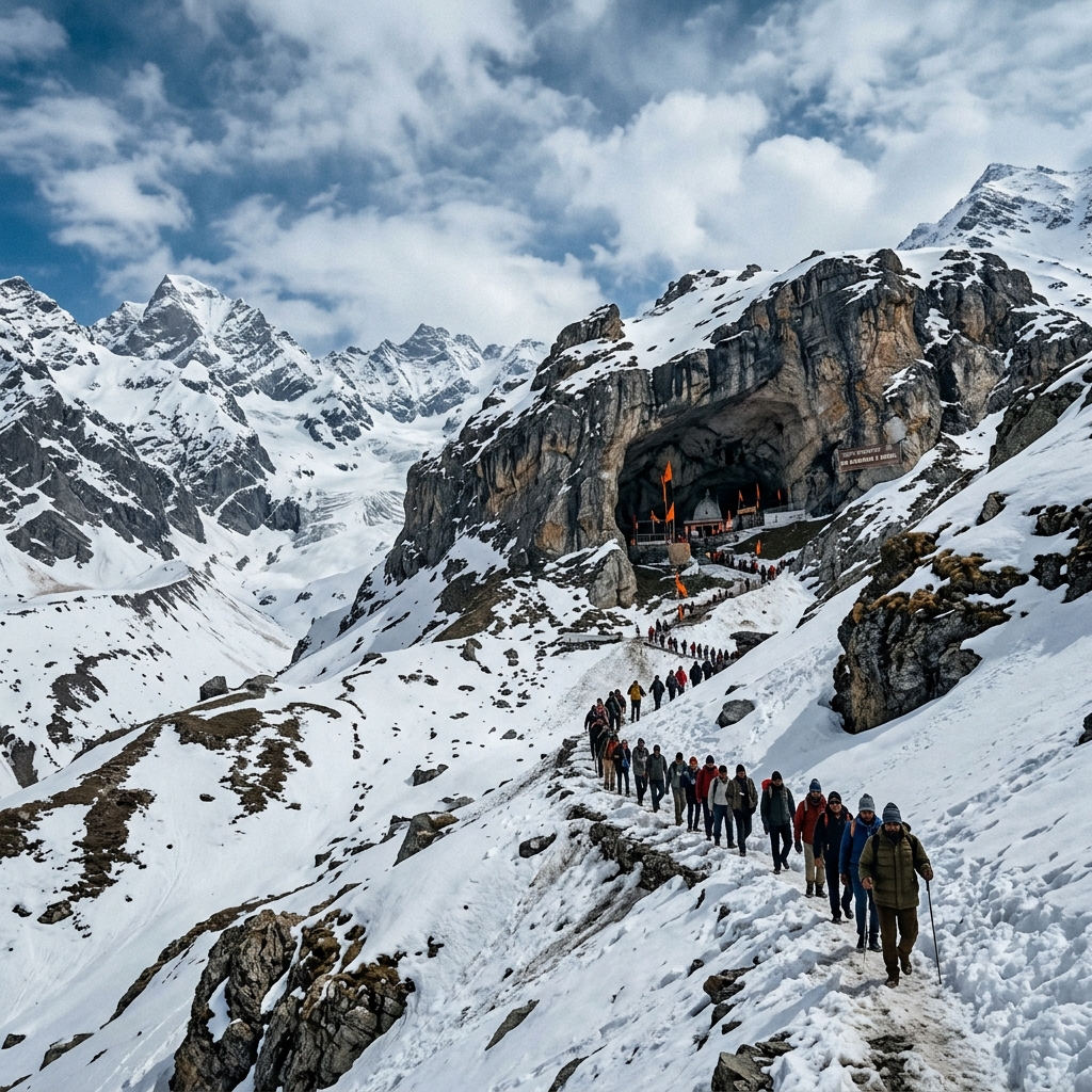 Historic Amarnath Cave glacier route Kashmir — spiritual pilgrimage landscape