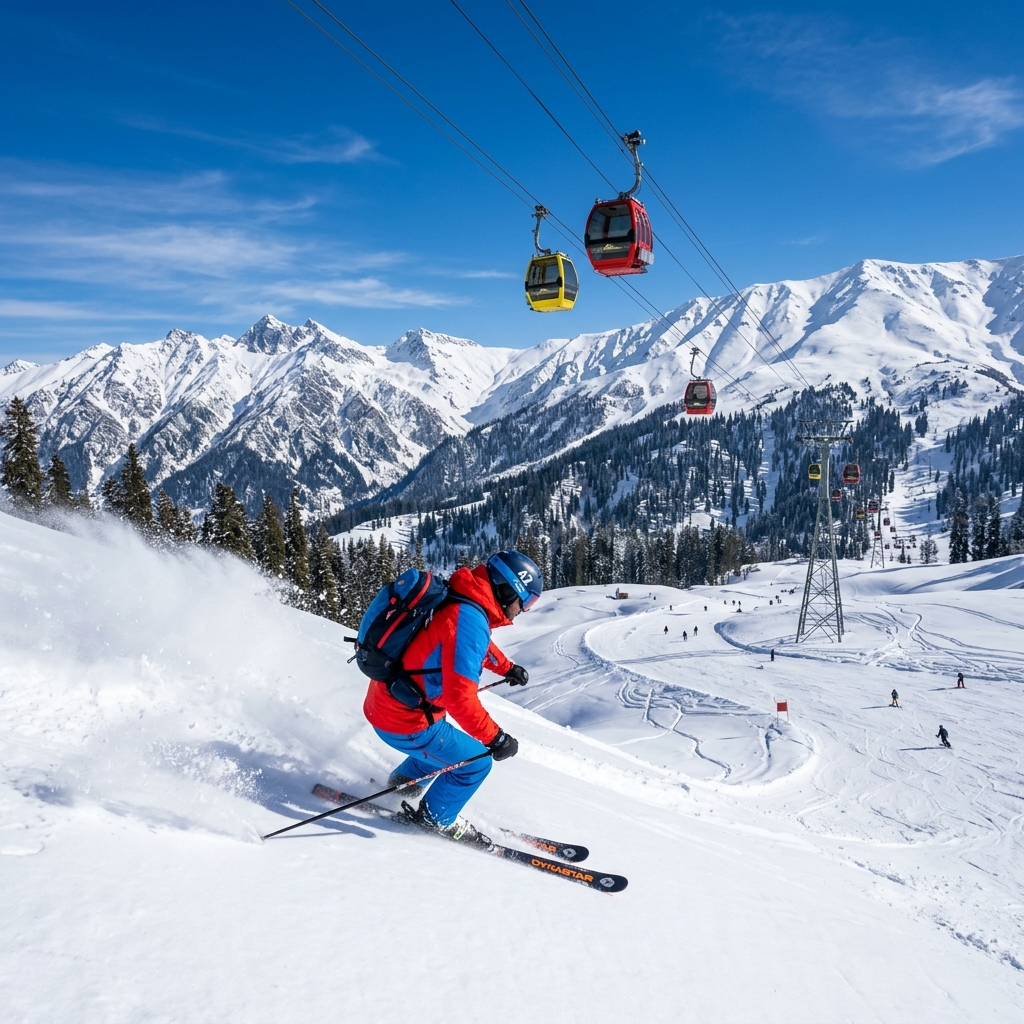 Gulmarg destination guide with gondola and mountain ridge