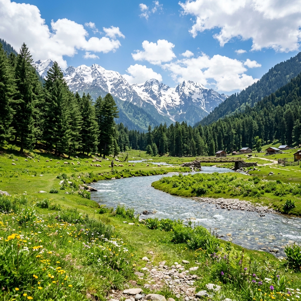 Pahalgam destination guide with Betaab Valley and river landscape